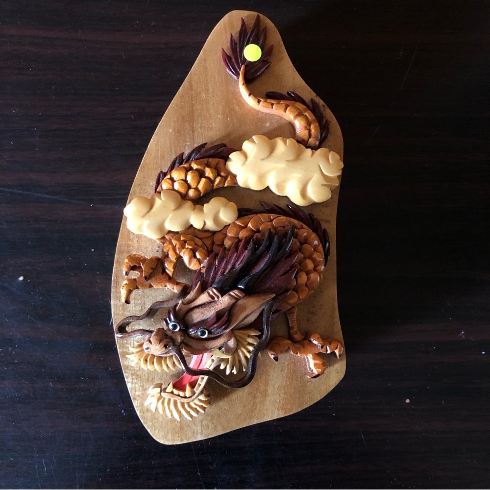 HAND CARVED WOODEN 3D DRAGON TRINKET BOX